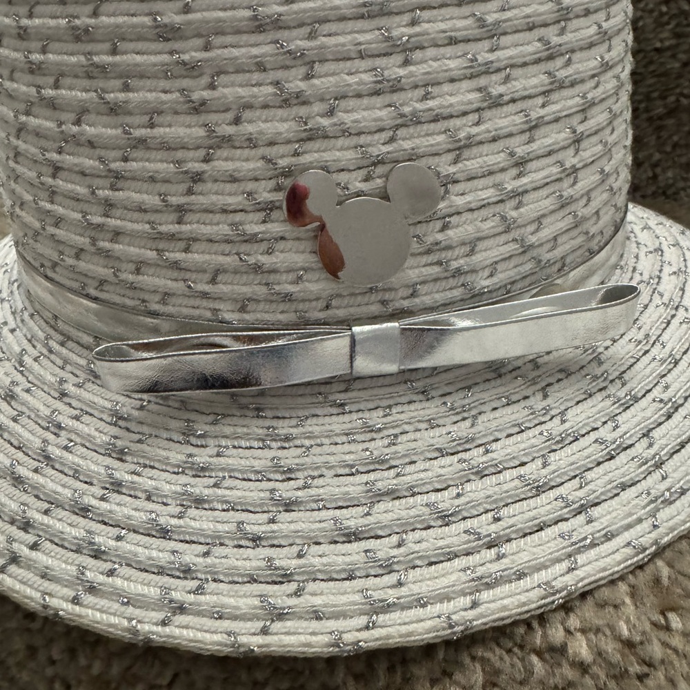Disney Parks | Mickey Mouse Straw Hat Silver/White | Size Adult - Picture 2 of 5